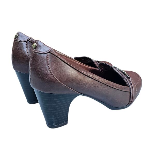 Brown Pumps Life Stride Odele Dress Loafer Size 9W Wide Synthetic Buckle Heeled - Picture 6 of 13